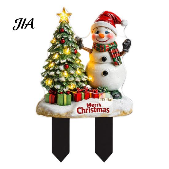 Durable Acrylic Yard Signs Santa Claus Garden Stake, Christmas Snowman Sign, 2D Decorations Flat Snowy Cottage Ornament for Lawn Pathway Holiday