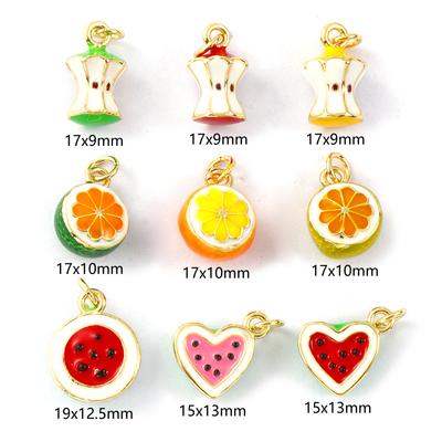 1 Piece Brass Charms 18K Gold Plated Enamel 3D Apple Orange Heart Watermelon Pendants For DIY Necklace Bracelet Jewelry Making