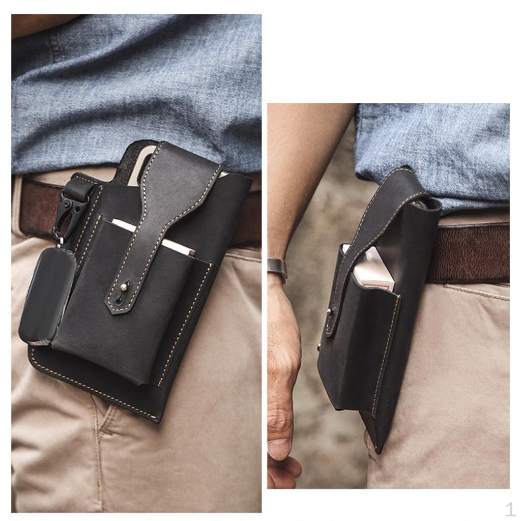 

Handmade Cellphone Portable Sports Running Mobile Phone Storage belt pocket Leather Men Black