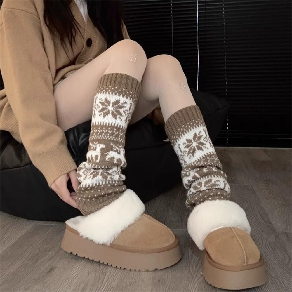 Retro Women Knitted Sock Deer Calf Socks Gifts Christmas Winter Leg Warmers