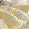 Girls Bubble Gauze Bedding Set Summer Cooling Soft Comforter Cover Kit Solid Color Skin Friendly Sleeping Naked Bedclothes