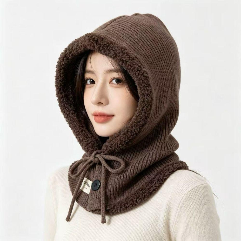 Solid Color Knitted Hooded Cap Wool Blend Earflap Hat Simple Winter Cap Outdoor