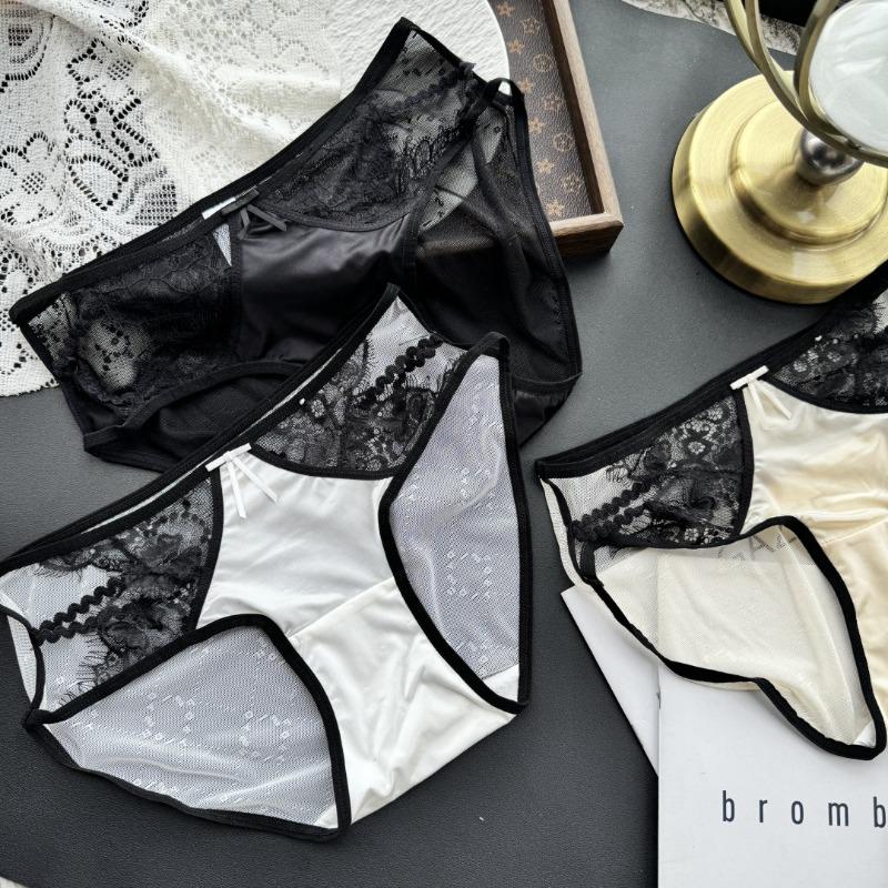 Ladies Spring Summer Light Luxury Premium Sense Bright Face Mesh Hollowed Out Ice Silk Lace Panties