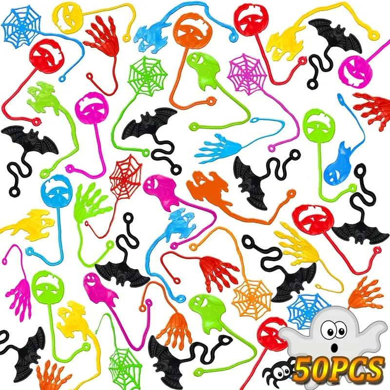 50pcs Halloween Sticky Hand Toys Kids Treat Or Trick Favors Stretchy Pumpkin Ghost Witch Gift Birthday Party Goodie Bag Filler