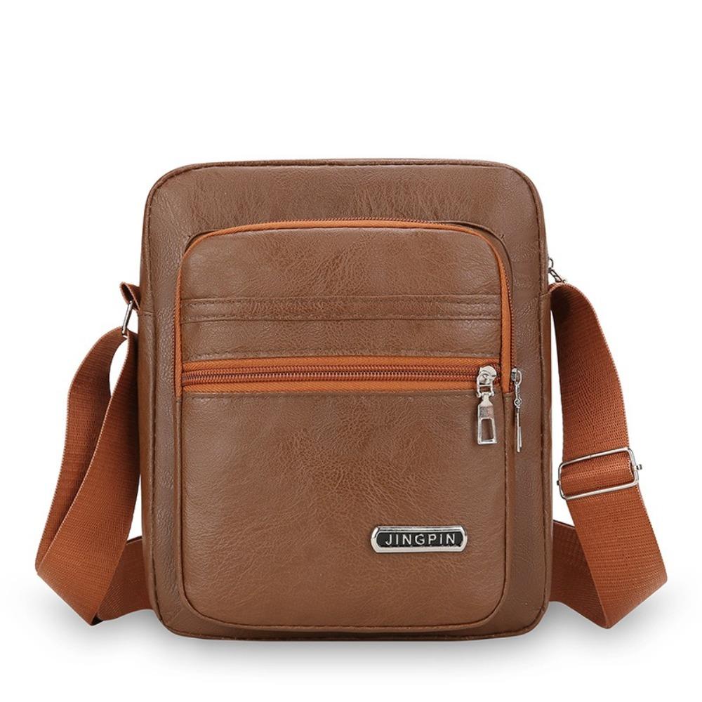 Casual PU Leather Crossbody Bag For Men Solid Color Large Capacity Shoulder Bag Multi-pocket Zipper Business Messenger Bag
