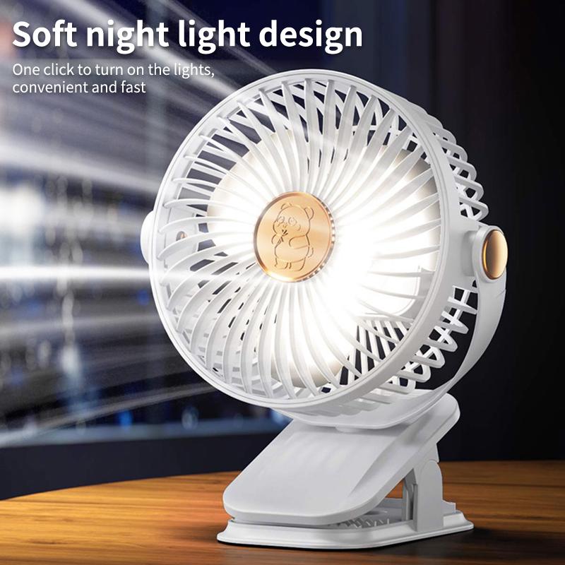 Clip-on Camping Fan 3 Speed Rechargeable Battery Operated Air Circulator Desktop Portable for Tent Office Dorm and Home