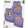 Sunflower and Butterfly Combination Gift Print Pattern Round Neck3Pack of Sleeveless Vests for Women In Spring, Summer, and Autumn