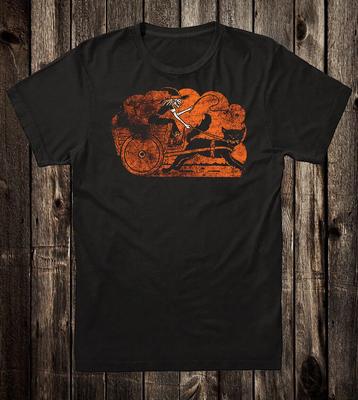 Retro Halloween Tee T Shirt Victorian Goth Witch Black Cat Chariot