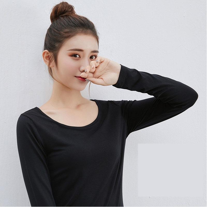 Klassisches Baumwollmischgewebe Damen Langarm Einfarbiges T-Shirt mit zeitlosem Reiz