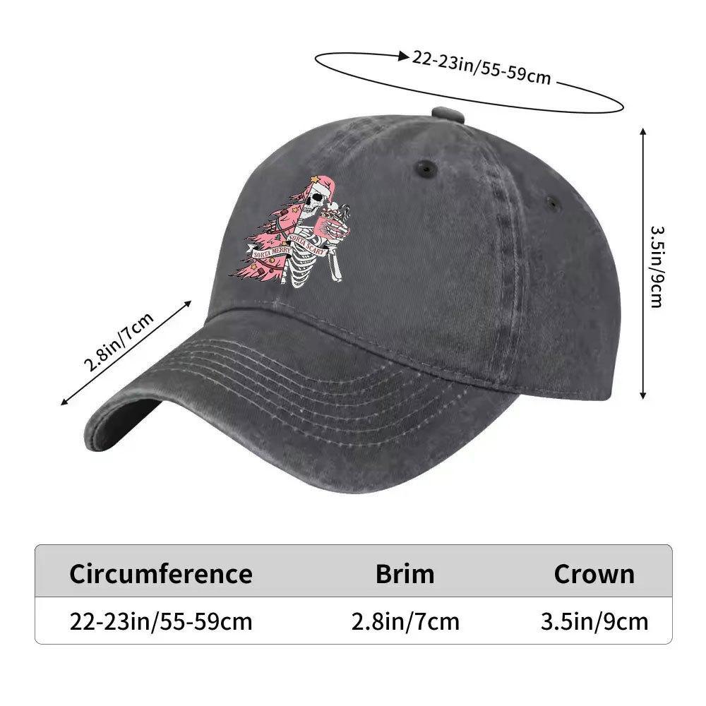 Spooky Skeleton Print Baseball Cap Washed Denim Casual Snapback Hat Adjustable Urban Style
