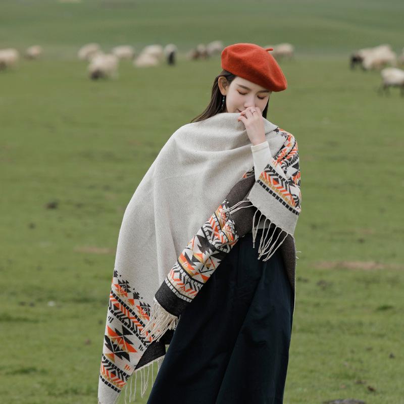 Women's Ethnic Shawl: Northwest Travel Cape, Thick Warm Scarf Cloak
