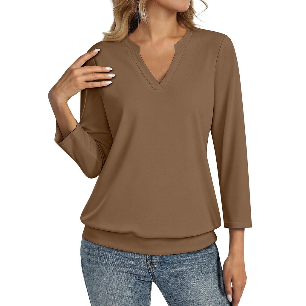 Womens Collared V Neck 34 Sleeve Shirts Business Casual Tops Loose Fit Tunic Blouse Work Professional Office Wear M3XL