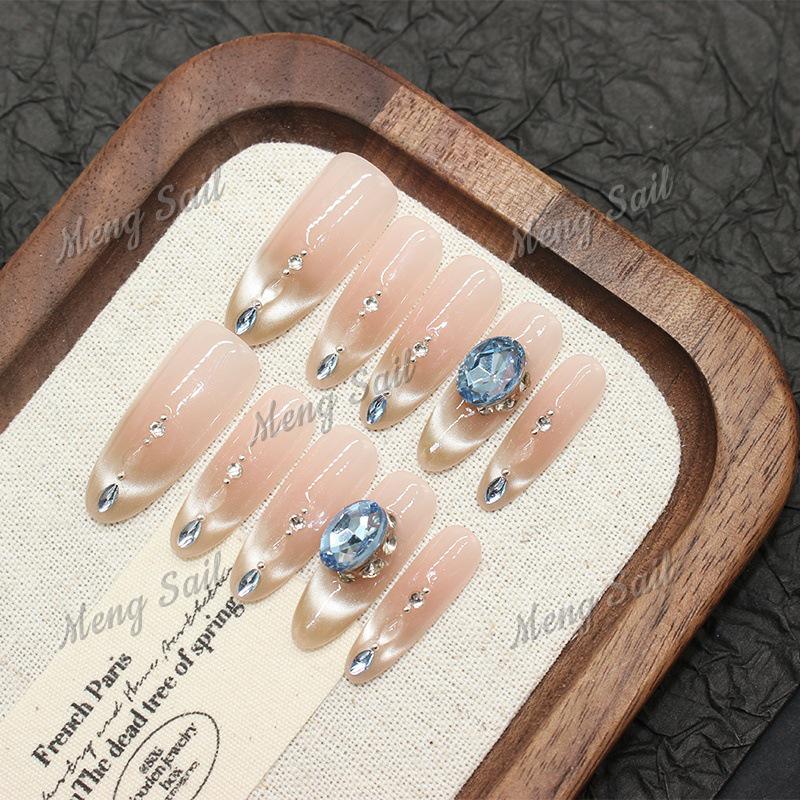 Fingertip Tears: Luxurious Handcrafted Long Cat Eye Nail Art Stickers S