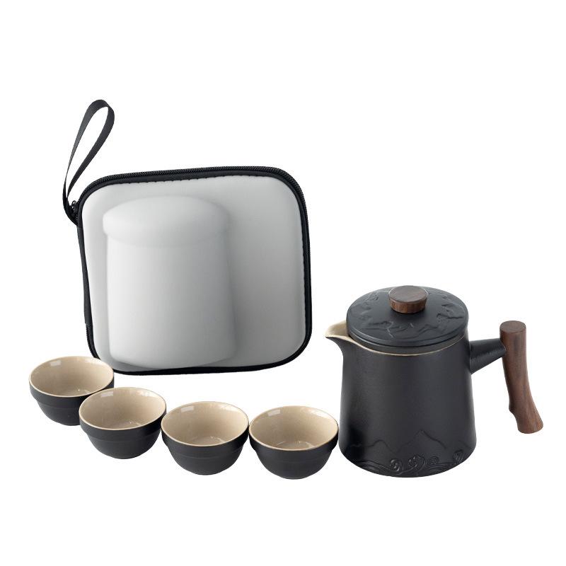 Travel Tea Set Outdoor Camping Portable Tea Set Black Pottery Kuaike Cup One Pot Four Cups Storage Bag Business Gifts
