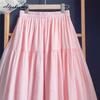 Japanischer Mori Girl Frühling Sommer Damen Midi Rock Hohe Taille Rosa Ausgeschnittener Rock Baumwolle Weich Florale Stickerei Süße Röcke Damen