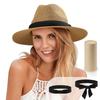 Womens Wide Brim Paper Straw Hat Beach Vacation Sun Protection Foldable Panama Style