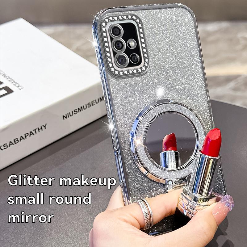 Diamond Glitter Plating Holder Silicone Case For Samsung Galaxy A50 A51 A52 A53 A54 A55 A56 Fashion Girl's Phone Cover A55 Cases