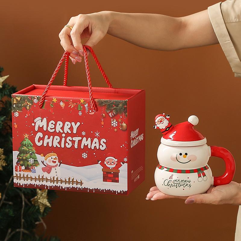 Christmas Ceramic Mug Cartoon Snowman Coffee Cup Large Capacity Gift Set Cute Holiday Water Cup for Girls Xmas Present