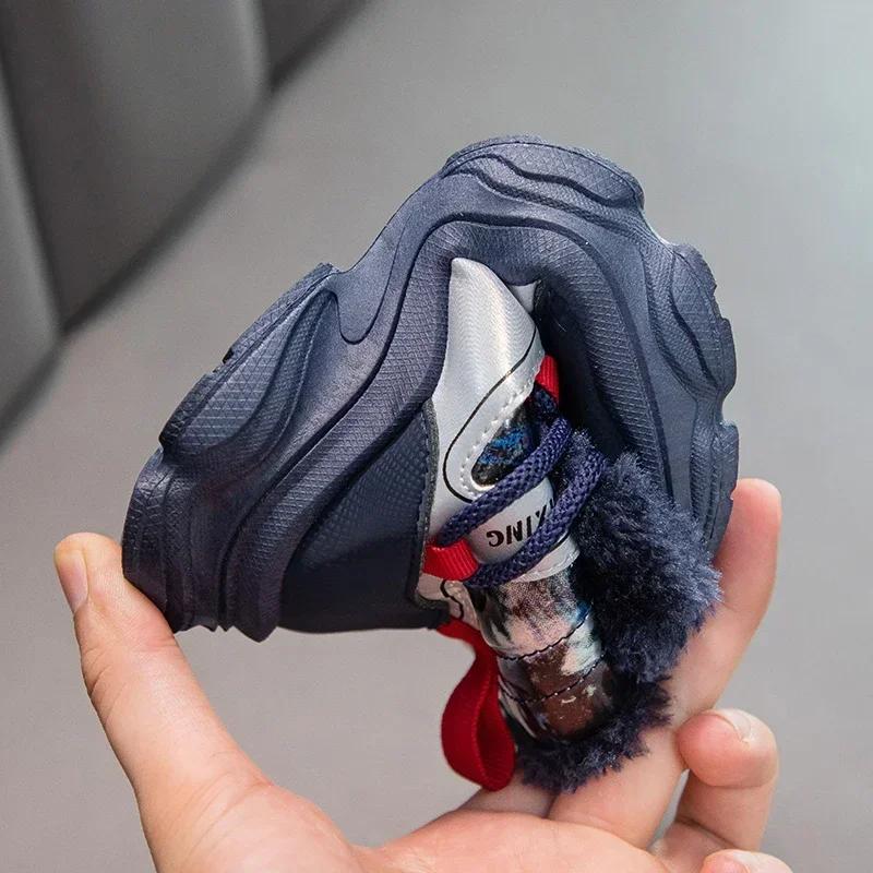 Winter Girls High-top Furry Cotton Shoes Children Boy Fur Boots Warm Waterproof Non-slip kids Snow Boots Fashion Plush Sneakers