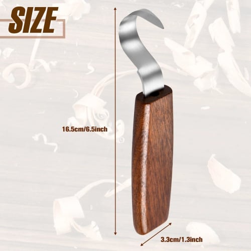 LEONTOOL Spoon Carving Tool, Woodworking Curved Knife, Right-Handed Hook Knife, Carving Chisel with Leather Cover, Wood Handle, Stainless Steel, Compa