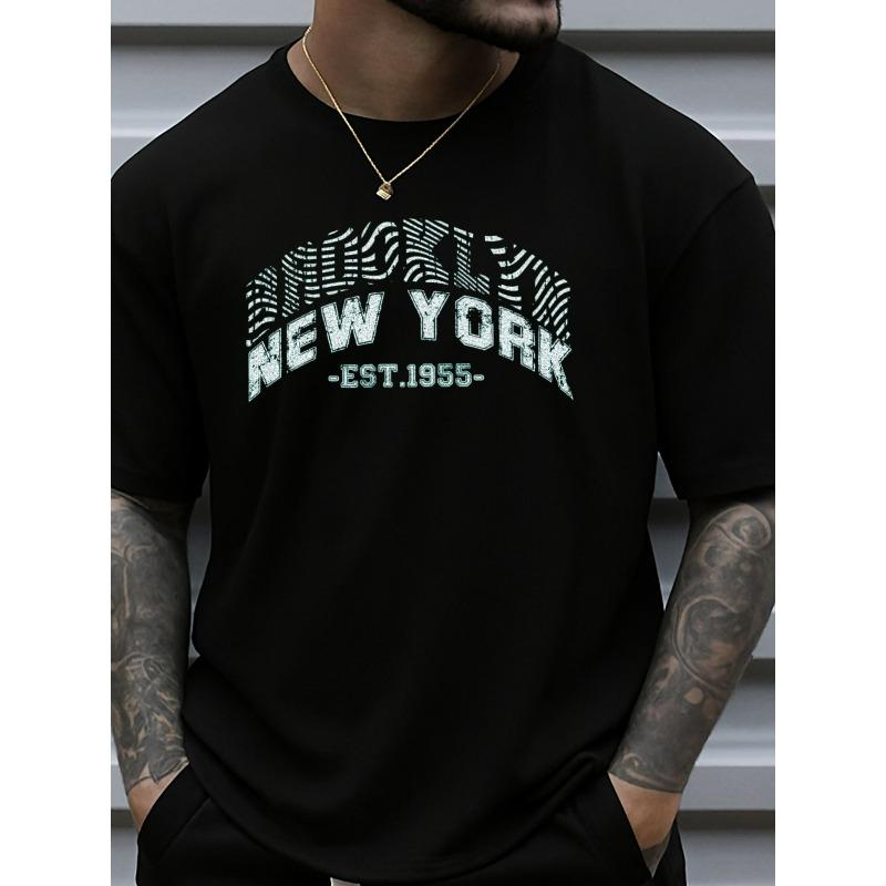 European sizes 1pc Men'S Vintage New York Graphic T-Shirt - Lightweight Short Sleeve Round Neck Casual Tee with Retro 1955 Print