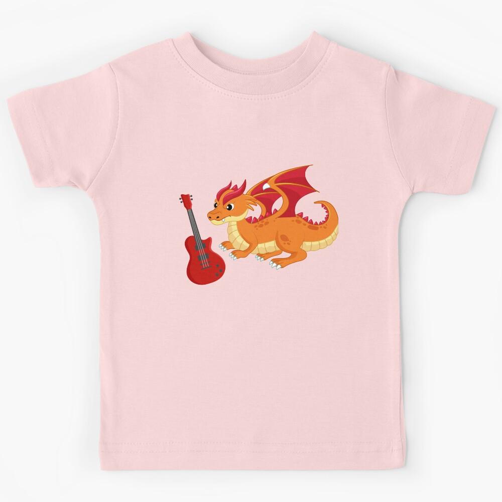 Dragon Playing Electric guitar ,Funny Good Dragon Electric guitar Lovers Orange Design Kids T-Shirt 130
