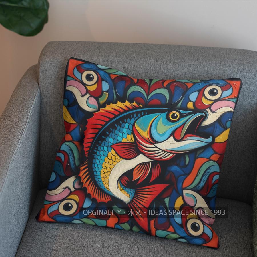 2D Colorful Fish Pattern Throw Pillow Cover Pattern Cushion Cover Suitable For Sofa Bedroom Car Pillow Cover