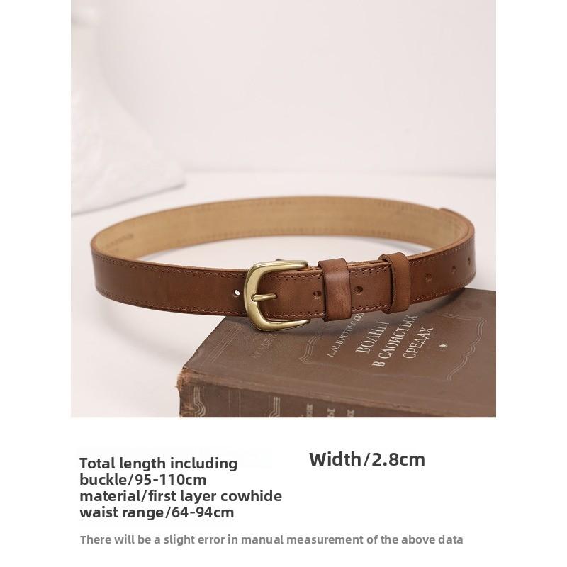 

Meier Handmade retro women s belt brown wide brim copper buckle first layer cowhide belt 95cm