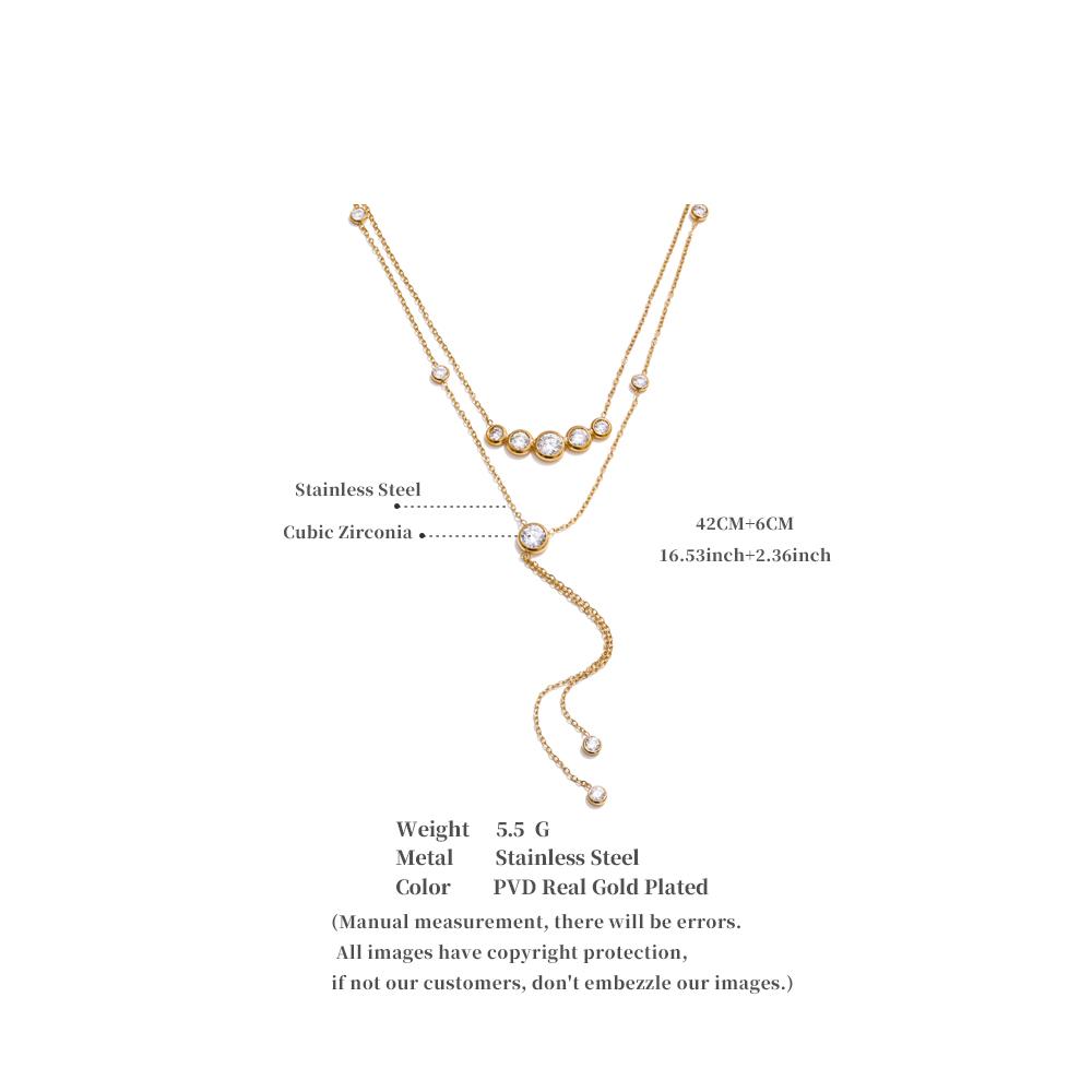Yhpup Collana Lunga a Catena Doppia con Pendente a Frange in Zirconia Cubica Delicata Acciaio Inossidabile Gioiello Raffinato Regalo per Donna