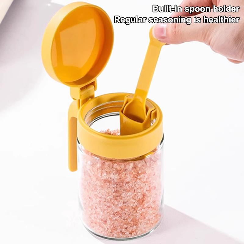 Food Grade Glass Spice Jar With Airtight Lid And Attached Spoon Perfect For Kitchen Cooking Baking Seasoning Storage