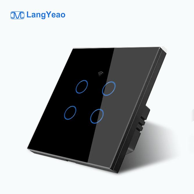 LangYeao EU UK 1/2/3/4 Gang Tuya WiFi Smart Switch Light Alexa Voice Control Touch Glass Wall Wireless No/With Neutral Wire