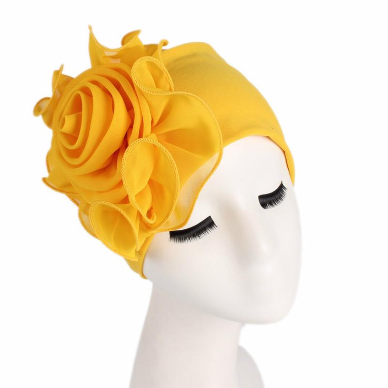 New Woman Beautiful Flower Turban Elastic Cloth Head Cap Hat Ladies Hair Accessories Muslim Women's Hijabs Scarf Cap
