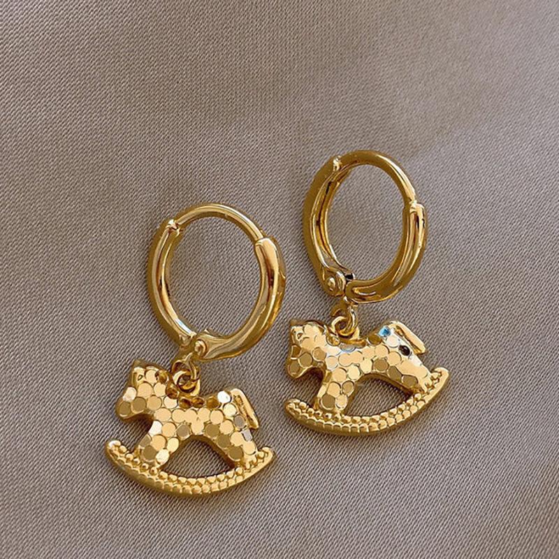 18k real gold electroplated new Chinese pony ear buckle personalized retro design earrings earrings women