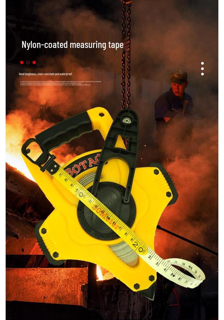 30m Yellow Plastic Shell Steel Frame Measuring Tape with Fiberglass Hand Crank for Engineering Surveying