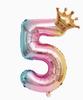 32 Inch Gradient Number 5 Foil Balloon with Crown Shape Suitable for Birthday Party Decoration and Event Celebrations