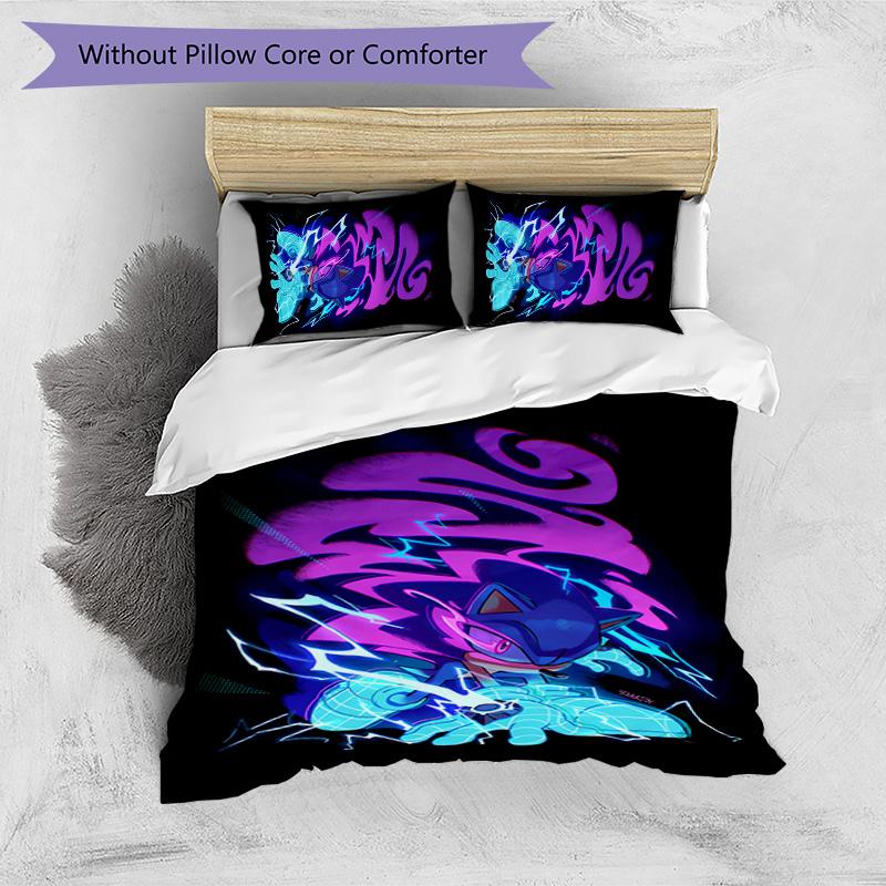 Sonic the Hedgehog Pattern Printed 3PCS Bedding Set, Soft Skin-Friendly Washable Duvet Cover & Pillowcases Set