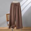 Pantaloni largi din bumbac și in cu talie înaltă pentru femei - Mărime mare Pantaloni casual cu șnur Zen Tai Chi