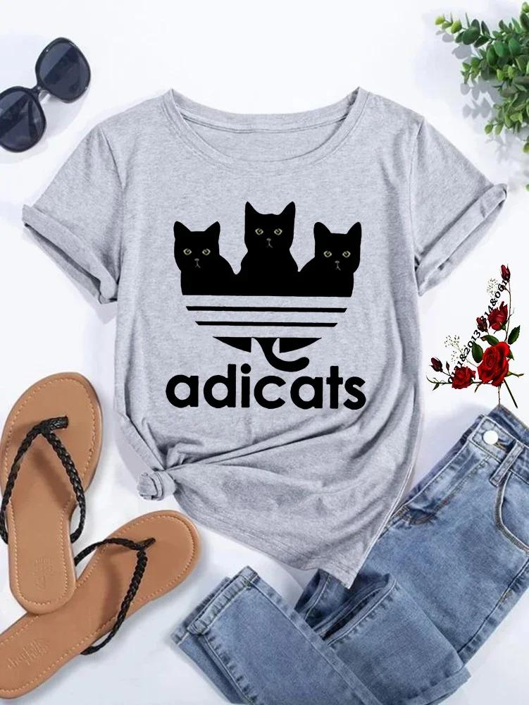 Funny Cat Printed Tshirt Woman Summer Short Sleeved T-shirt Hip Hop Casual T Shirt Female Clothes Cartoon Street Tops Tee