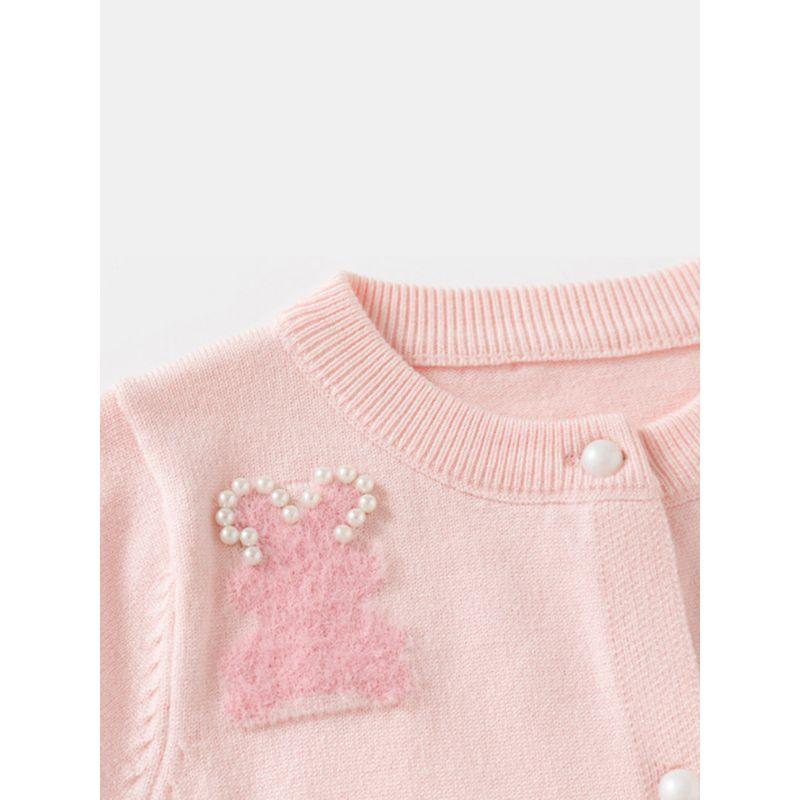 Spring and Autumn Children's Clothing Girl Beaded Rabbit Knitting Cardigan Kids' Overcoat Cardigan Sweater Baby Long Sleeve Top