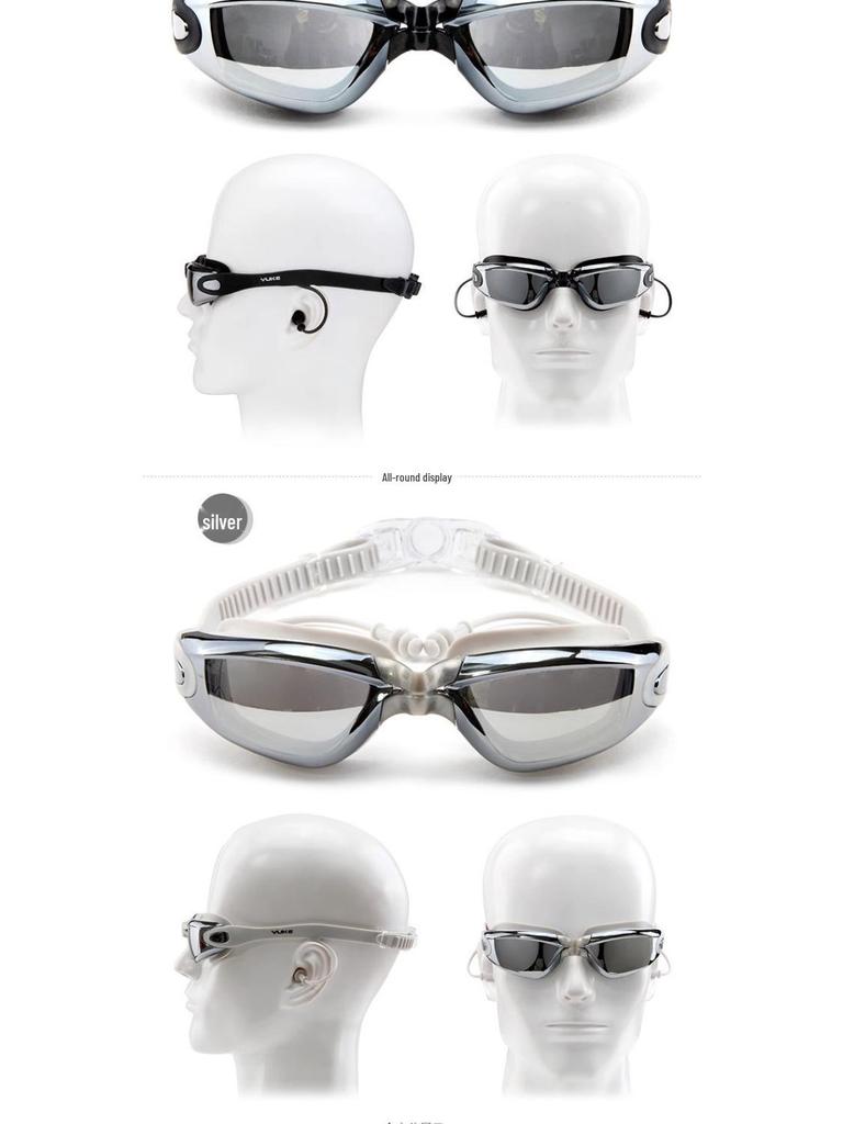 Adult HD Waterproof Anti-Fog Prescription Swimming Goggles Set with Large Frame, Swim Cap, Bag, and UV Protection