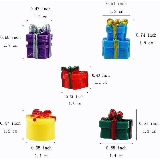 5 Style 30 PCS Miniature Resin Presents Boxes Colorful Micro Holiday Presents for Crafts Festival Tabletop Decors