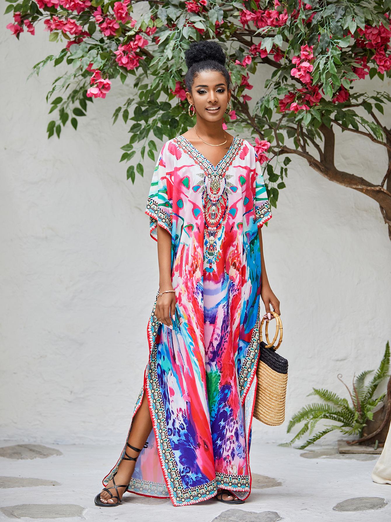 

Полиэстеровое праздничное повседневное пляжное бикини-парео, халат One Size красный/ярко-розовый