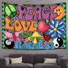 F-FUN SOUL Peace Love and Happiness Tapestry Groovy Tapestries, 40x30inches, 70s Theme Tapestries Hippie Aesthetic Tapestry Wall Hanging for Bedroom