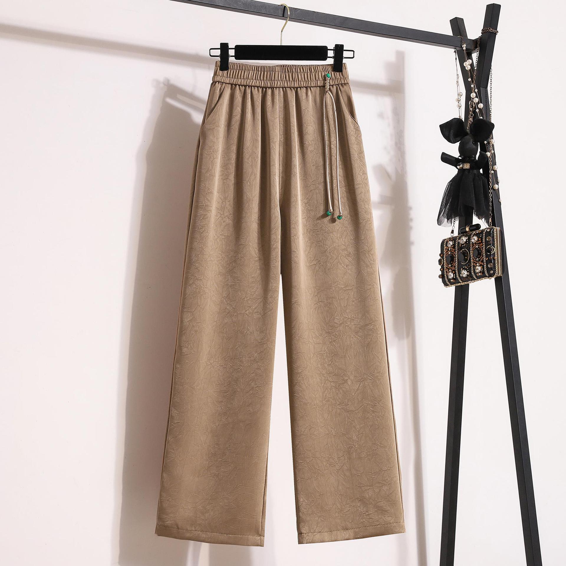 

Широкие брюки женские с высокой талией в стиле ретро узкие драпированные прямые и тонкие брюки 2XL