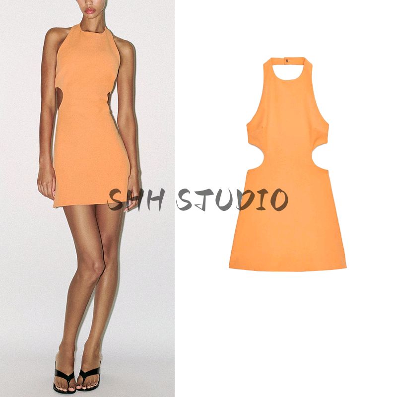 Summer New Product Women's Clothes French Style Design Opening Design Hanging Collar Short Midi Skirt Dress 3152329