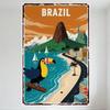 Vintage Brazil Travel Poster Retro Metal Sign Sugarloaf Mountain Coastal Beach Palm Trees Toucan Wall Decor for Bar Pub Home Caf