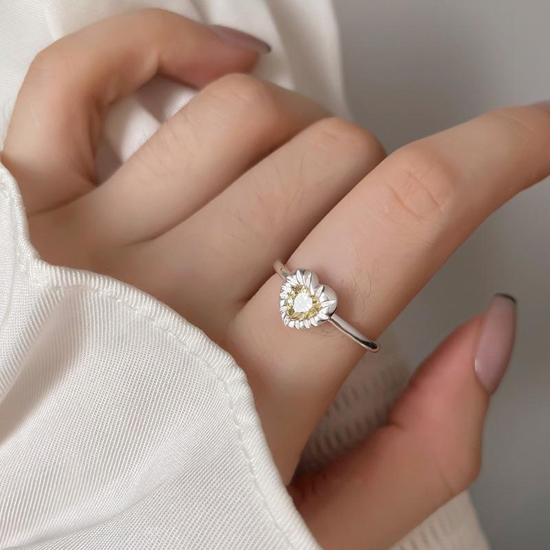Bundled Citrine Love Ring Female Niche Design High Sense Fashion Personality Girlfriend Stacking Ring