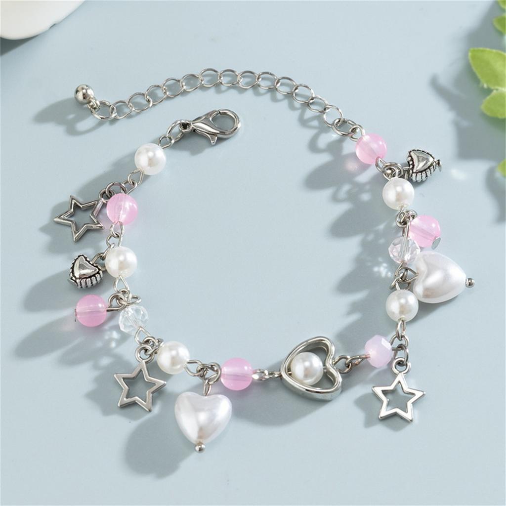 Harajuku Resin Imitation Pearl Star Beaded Bracelets For Women Vintage Aesthetic Charm Double Layer Star Chain Bracelet Jewelry
