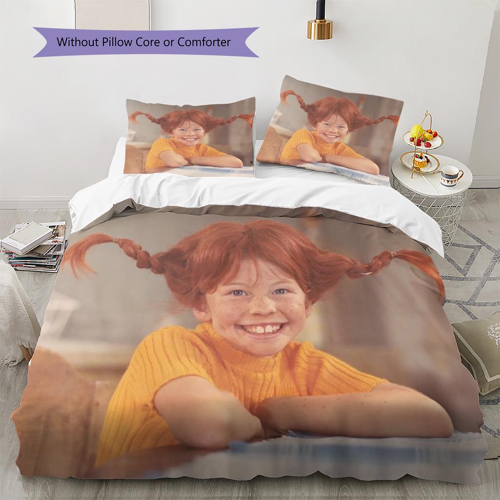 Biancheria da letto con motivo Pippi Calzelunghe, Set piumone Copripiumone Federa Regalo di Compleanno per la Casa (1 * copripiumino + 2 * federa, senza nucleo)