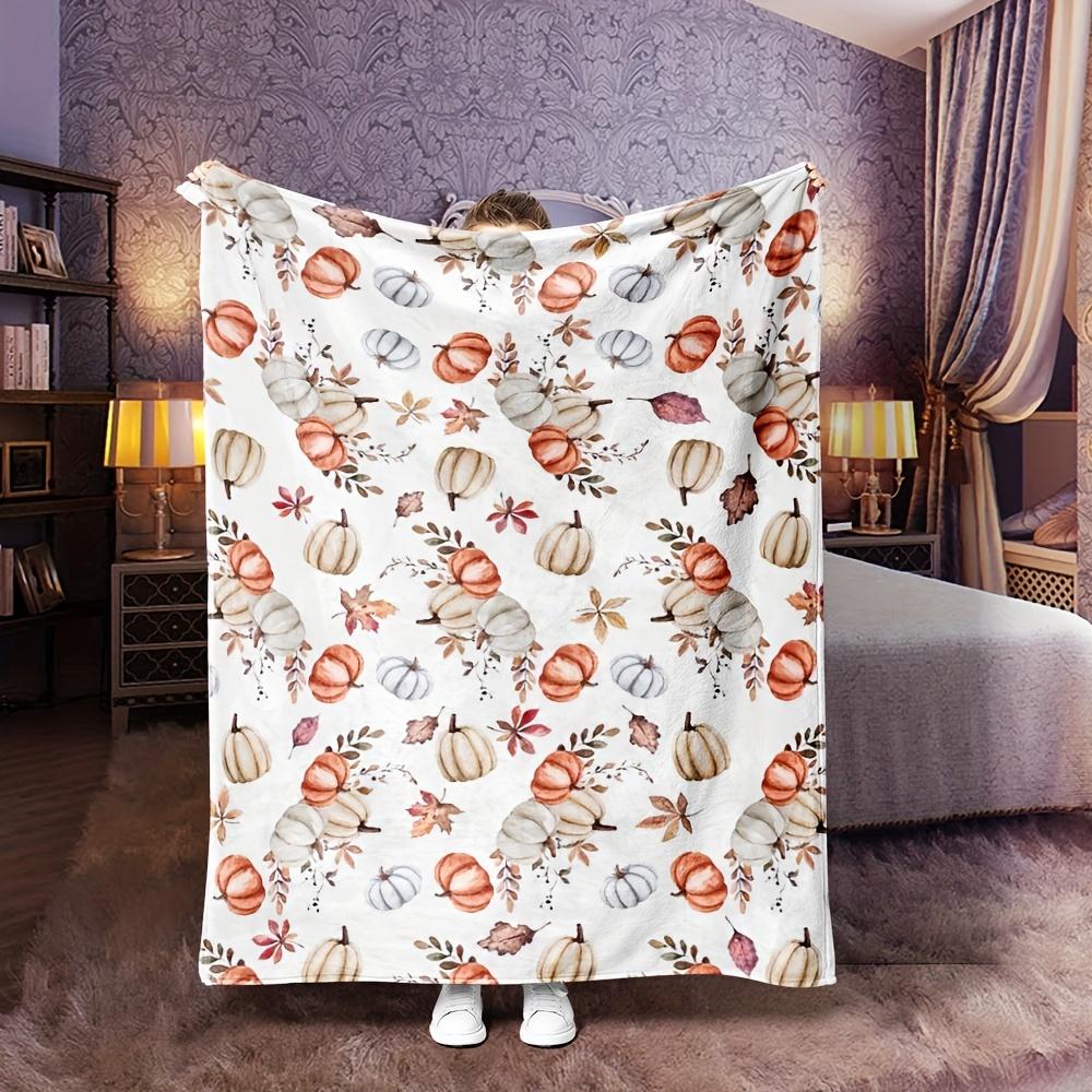 1PC Pumpkin Halloween Design Flannel Blanket Portable Lightweight Suitable For Sofa Bed Travel Camping Living Room Office Soft